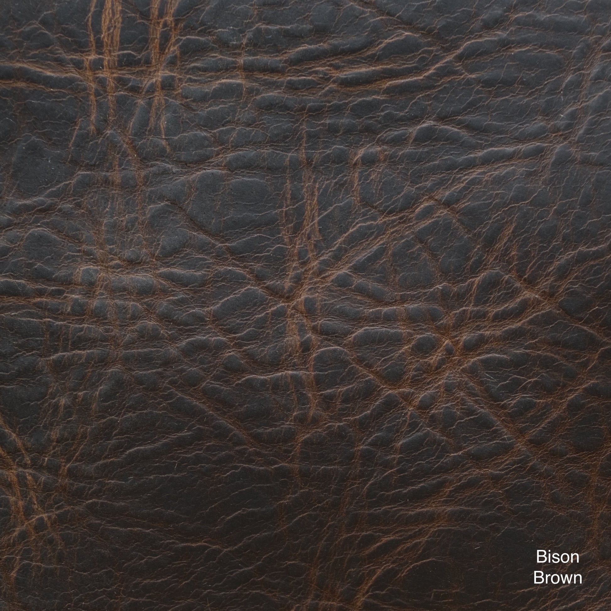 Close-up of Bison Brown leather showing its color, grain, and texture.
